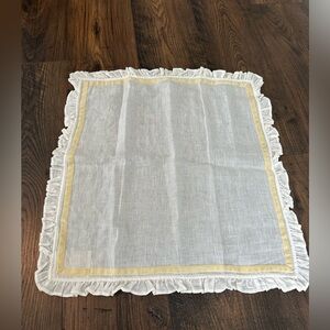 Pom Pom At Home Bundle of 8 Linen Ruffle Napkin White w/ Yellow Edge